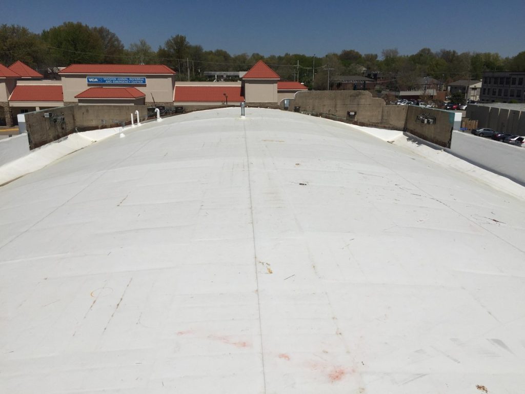 Freshly repaired commercial roof in Kansas City
